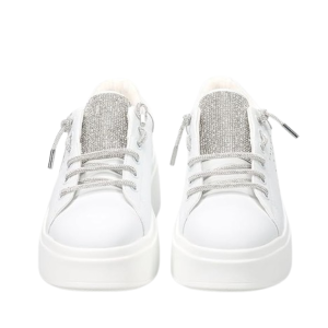 Sneaker Vanity pelle bianca con strass argento