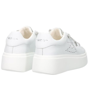 Sneaker Vanity pelle bianca con strass argento