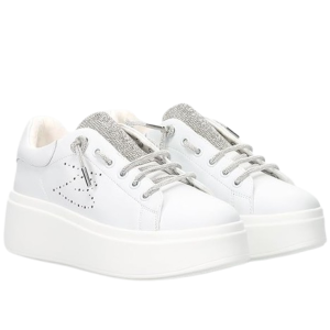 Sneaker Vanity pelle bianca con strass argento